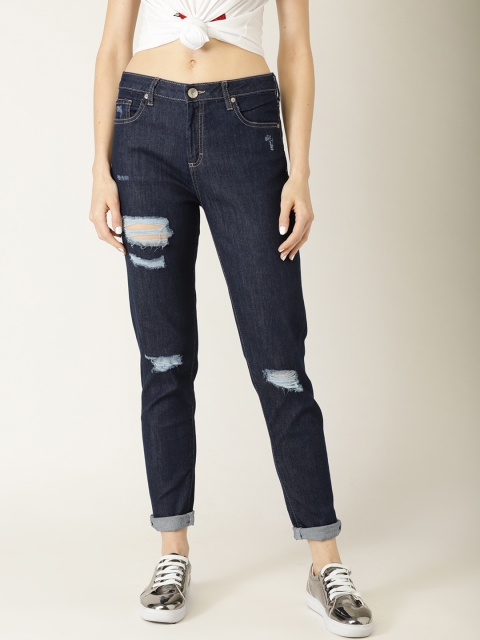 

United Colors of Benetton Women Navy Blue Skinny Fit Mid-Rise Highly Distressed Stretchable Jeans