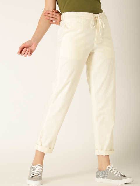 

United Colors of Benetton Women Cream-Coloured Straight Fit Solid Trousers