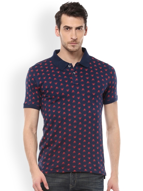 

People Men Navy Blue Printed Polo Collar T-shirt