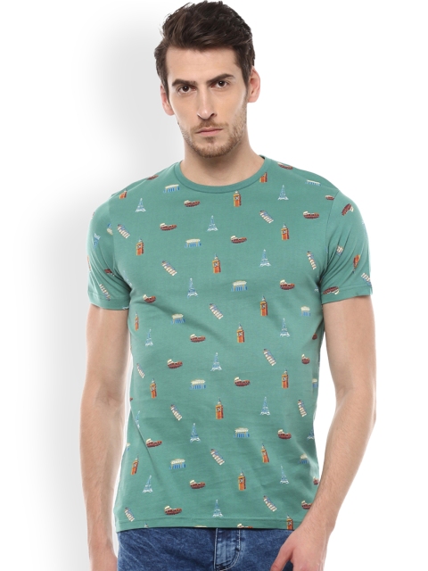 

People Men Green Printed Round Neck T-shirt