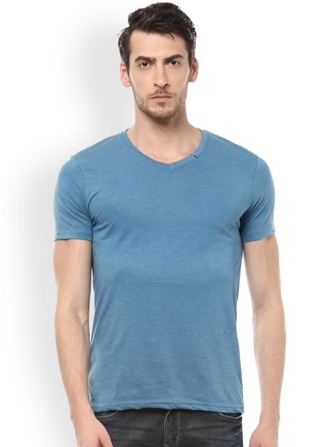 

People Men Blue Solid V-Neck T-shirt