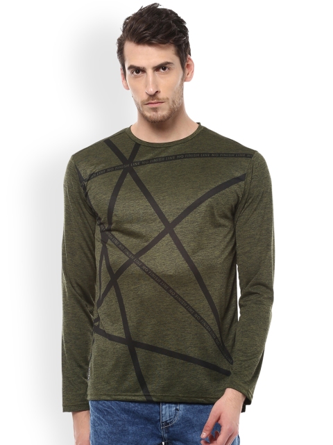 

People Men Olive Green Printed Round Neck T-shirt