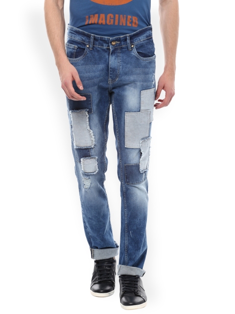 

People Men Blue Regular Fit Mid-Rise Mildly Distressed Jeans