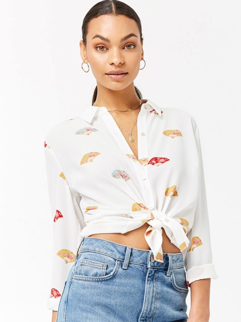 

FOREVER 21 Women White Regular Fit Printed Casual Shirt