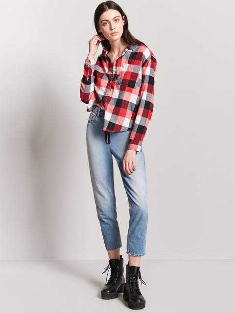 

FOREVER 21 Women Red & Black Regular Fit Checked Casual Shirt