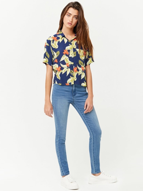 

FOREVER 21 Women Navy Blue & Green Regular Fit Printed Casual Shirt