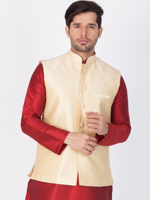 

Vastramay Men Gold-Toned Woven Nehru Jacket