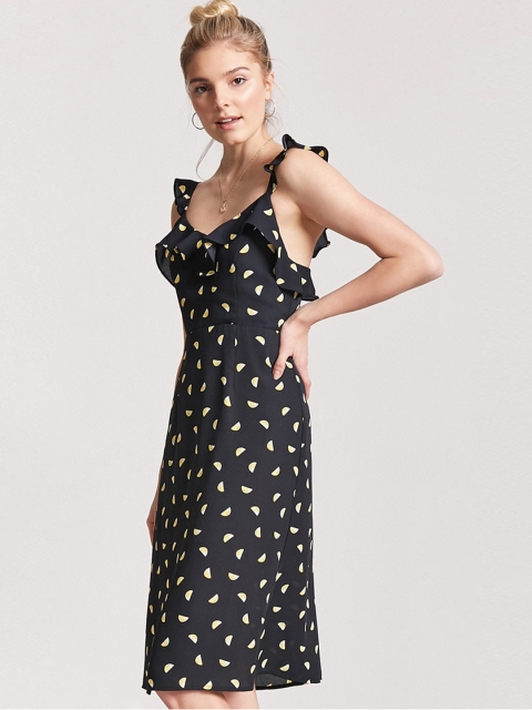 

FOREVER 21 Women Black Printed A-Line Dress