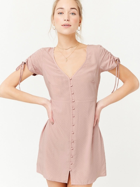 

FOREVER 21 Women Mauve Solid A-Line Dress