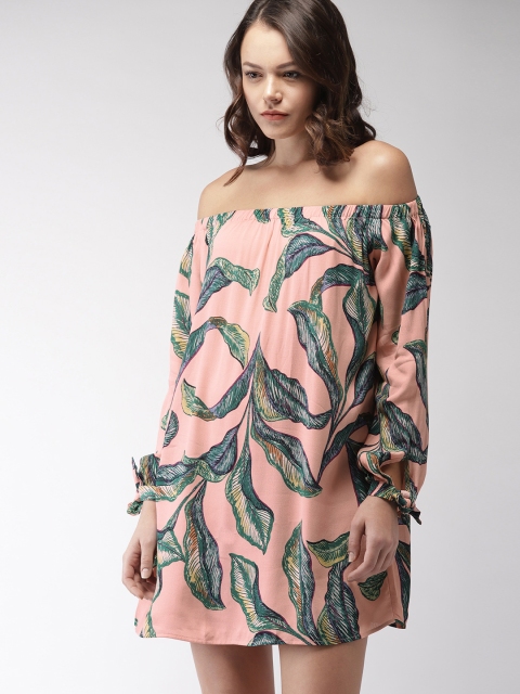 

FOREVER 21 Women Peach-Coloured Printed A-Line Dress