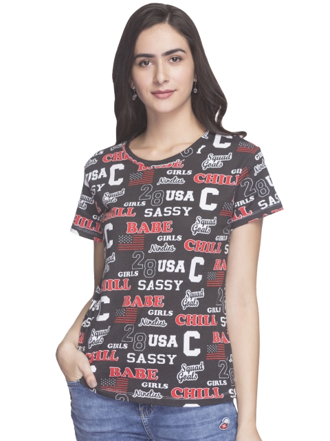 

Globus Women Black Printed Round Neck T-shirt