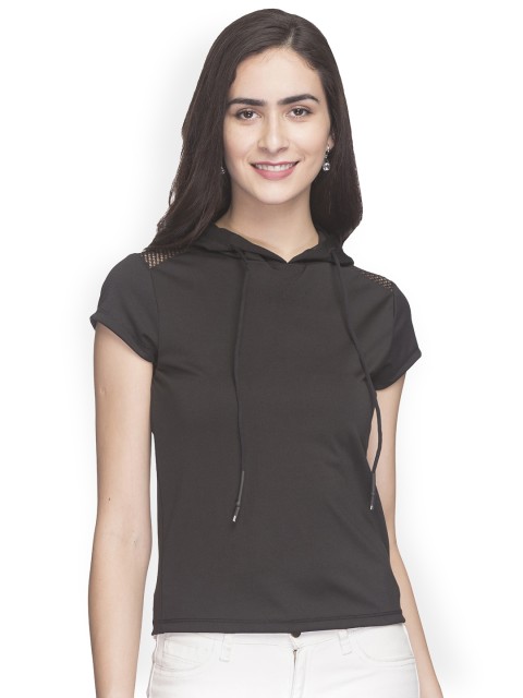 

Globus Women Black Solid Hooded Top