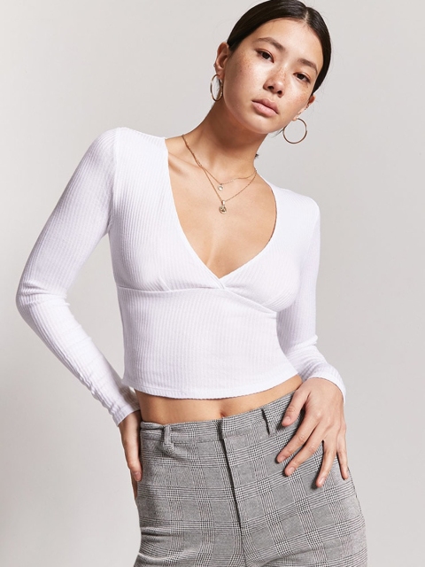 

FOREVER 21 Women White Striped Crop Top