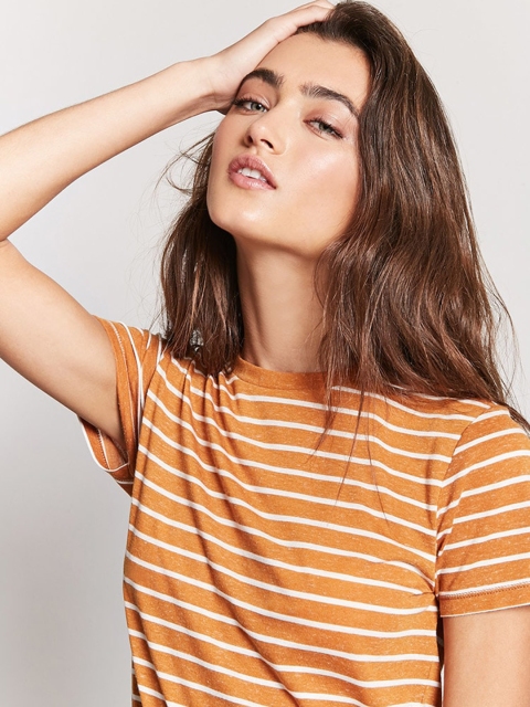 

FOREVER 21 Women Brown Striped Top