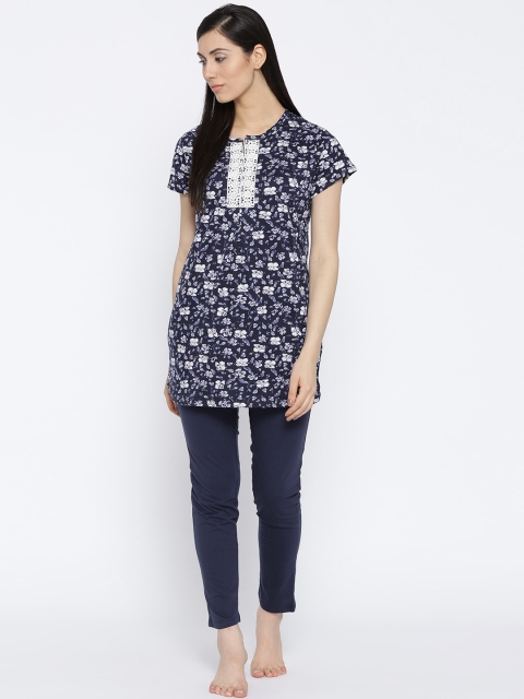 

MADAME M SECRET Women Navy Blue Floral Print Night suit