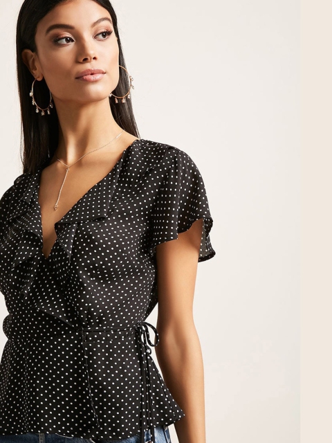 

FOREVER 21 Women Black Printed Wrap Top