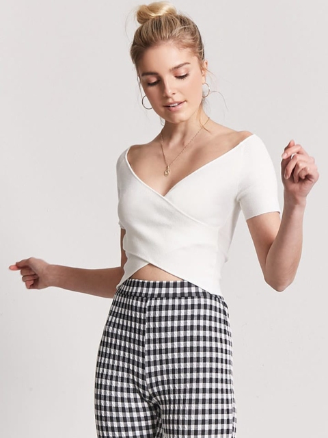 

FOREVER 21 Women White Crop Top