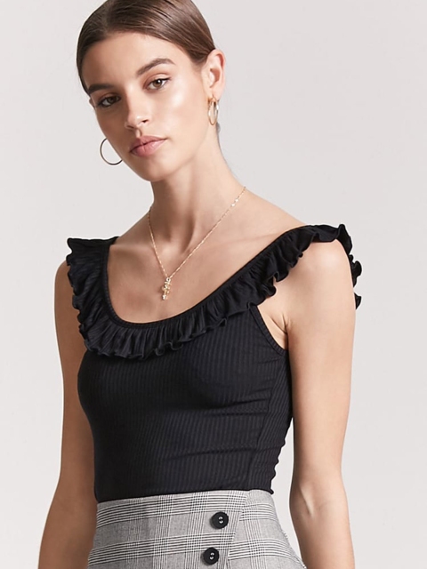 

FOREVER 21 Women Black Solid Top