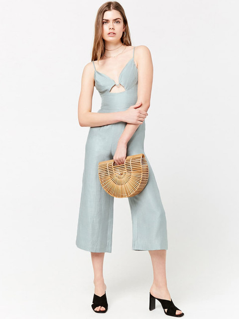 

FOREVER 21 Blue Solid Culotte Jumpsuit