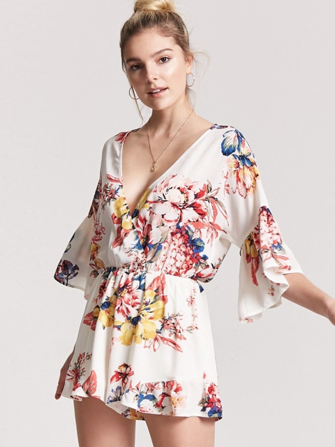 

FOREVER 21 Off-White & Red Printed Playsuit