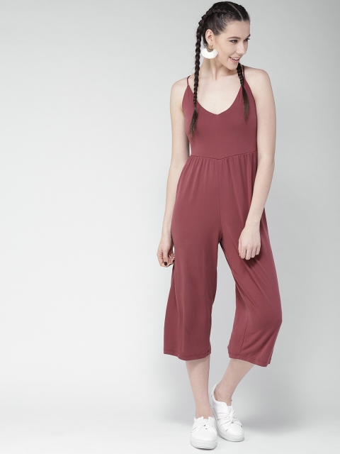 

FOREVER 21 Dark Pink Solid Culotte Jumpsuit