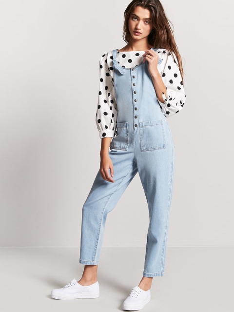 

FOREVER 21 Blue Cropped Denim Dungarees