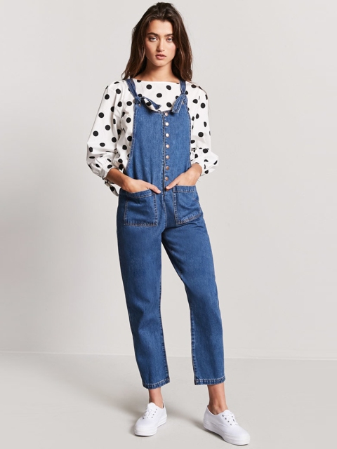 

FOREVER 21 Blue Solid Denim Dungarees