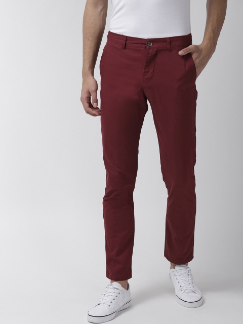 

FOREVER 21 Men Maroon Slim Fit Solid Regular Trousers