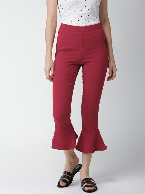 

FOREVER 21 Women Red Regular Fit Solid Cropped Trousers