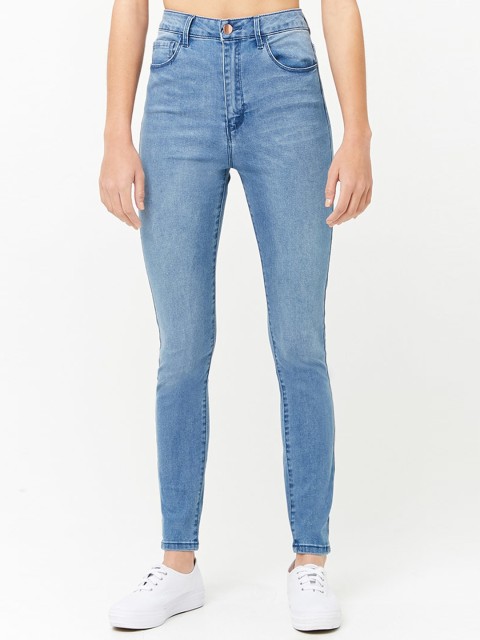 

FOREVER 21 Women Blue Slim Fit High-Rise Clean Look Stretchable Jeans