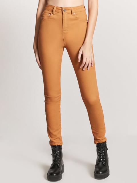 

FOREVER 21 Women Orange Skinny Fit Solid Cigarette Trousers