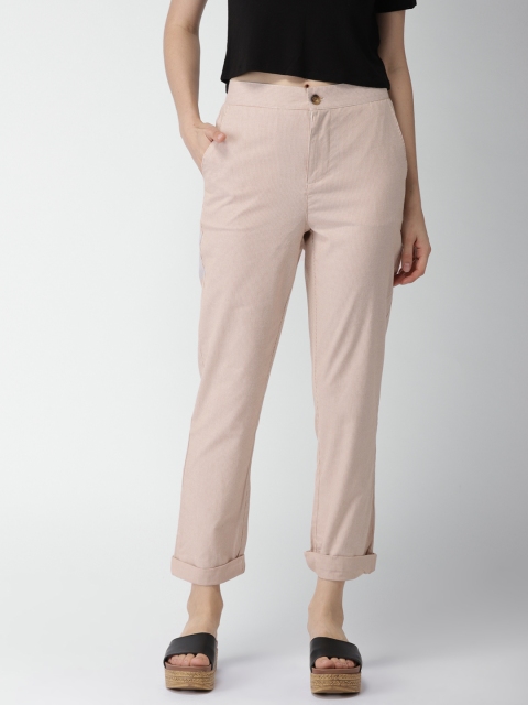 

FOREVER 21 Women Beige & Brown Striped Regular Fit Solid Regular Trousers