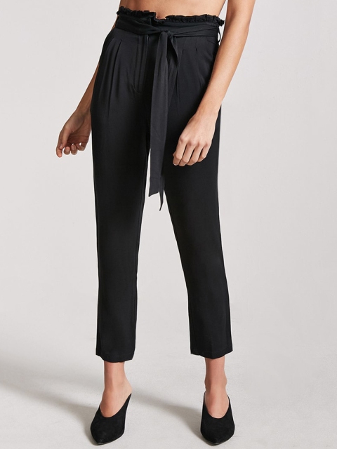 

FOREVER 21 Women Black Regular Fit Solid Cropped Trousers