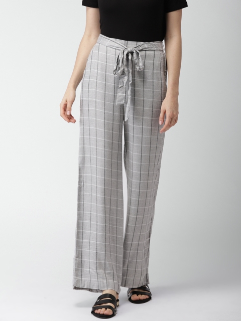 

FOREVER 21 Women Grey & Black Checked Regular Fit Checked Chinos