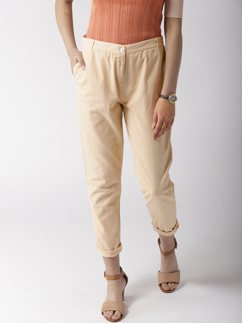 

Mast & Harbour Women Peach-Coloured Regular Fit Solid Cropped Trousers