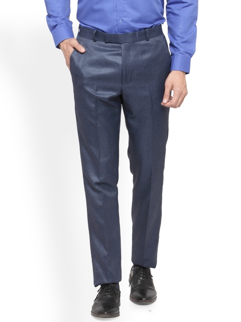 

RG DESIGNERS Men Grey & Blue Smart Slim Fit Solid Formal Trousers
