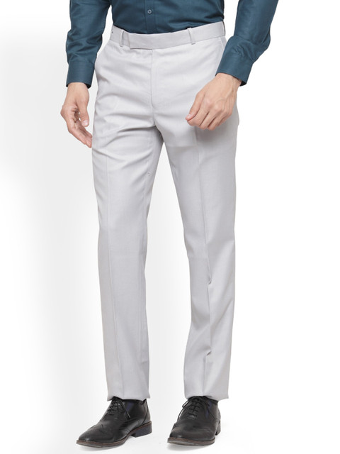 

RG DESIGNERS Men Grey & Silver-Toned Smart Slim Fit Solid Formal Trousers