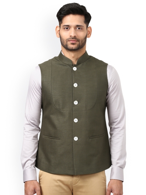 

Raymond Green Blue Khadi Pure Cotton Nehru Jacket