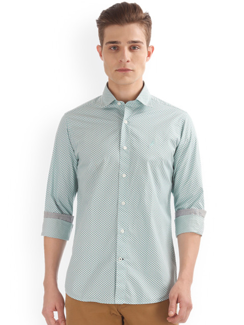 

Nautica Men Sea Green & White Regular Fit Printed Casual Shirt