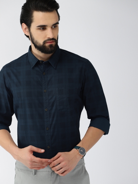 

Indian Terrain Men Navy Blue Slim Fit Checked Formal Shirt