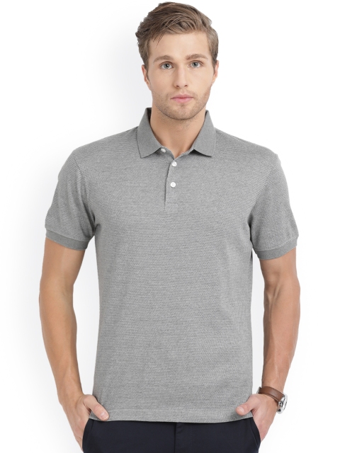 

Indian Terrain Men Grey Melange Self Design Polo Collar T-shirt
