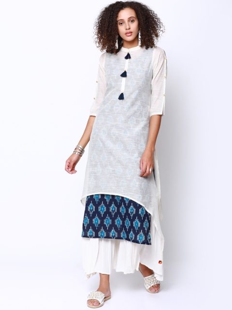 

Vishudh Women Off-White & Blue Solid A-Line Kurta
