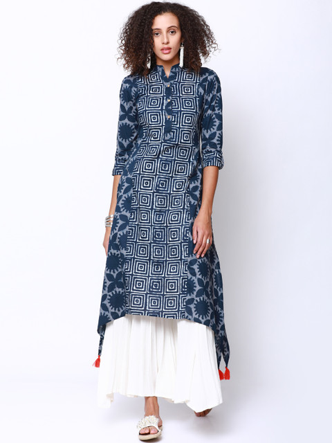 

Vishudh Women Navy Blue Printed A-Line Kurta