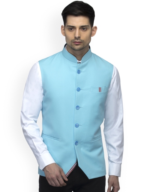 

Favoroski Men's Sea Green Nehru Jacket