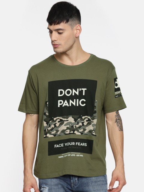 

Moda Rapido Men Olive Green Printed Round Neck T-shirt