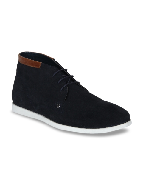 

Red Tape Men Navy Blue Solid Leather Mid-Top Flat Boots