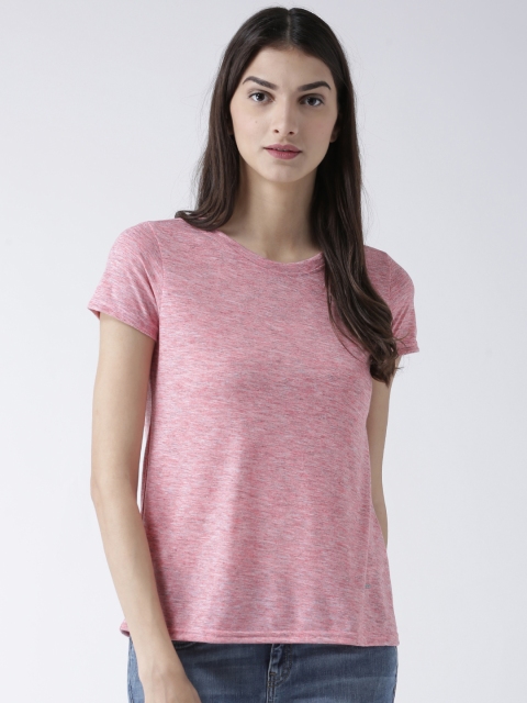 

109F Women Pink Solid Round Neck T-shirt