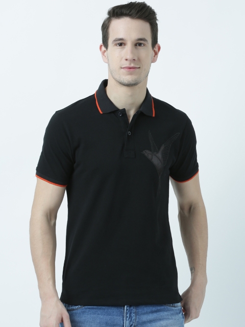 

Wear Your Mind Men Black Solid Polo Collar T-shirt