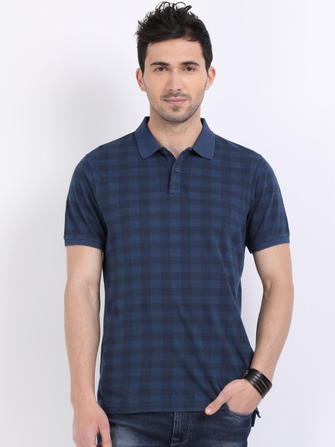 

Indian Terrain Men Navy Blue Checked Polo Collar T-shirt