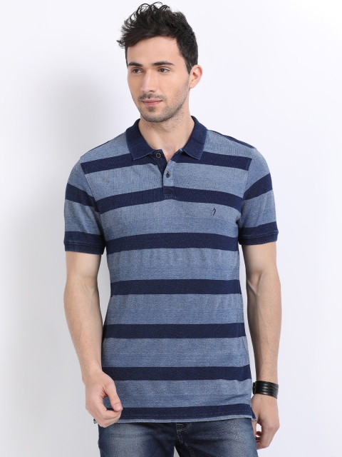 

Indian Terrain Men Blue Striped Polo Collar T-shirt